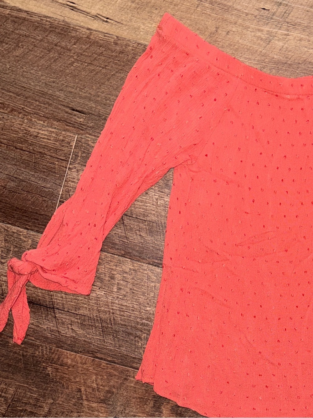 Kaileigh Coral Off-Shoulder Eyelet Sleeves Top - Picture 3 of 6
